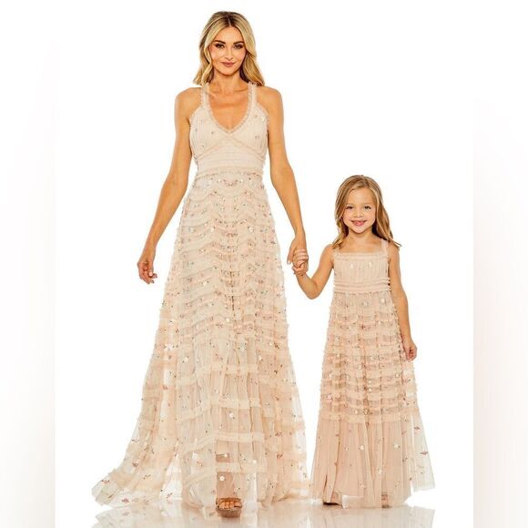 Mac Duggal 8037 Embroidered Floral evening Gown Dress Blush - Picture 5 of 16